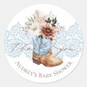 Boho Floral Western Blue Cowboy Boot Bedankt Ronde Sticker (Voorkant)