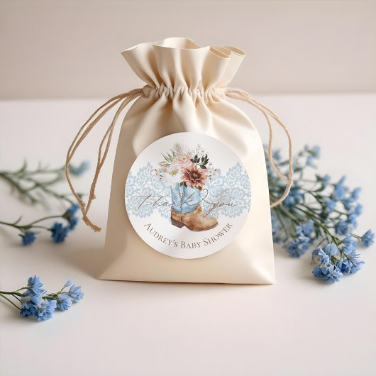 Boho Floral Western Blue Cowboy Boot Bedankt Ronde Sticker