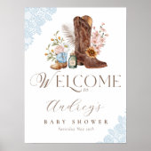 Boho Floral Western Blue Cowboy Boot Welkom Poster (Voorkant)