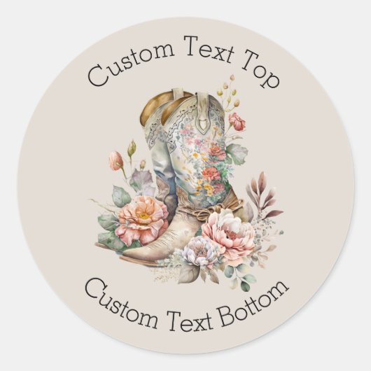 Boho Floral Western Cowgirl laarzen Neutraal Ronde Sticker (Voorkant)