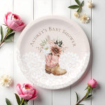 Boho Floral Western Roze Cowgirl Boot Baby shower Papieren Bordje<br><div class="desc">Deze charmante baby showers papieren borden zijn de perfecte aanvulling op uw westerne cowgirl-baby shower, waarbij rustieke elegantie wordt gecombineerd met delicaat kunstenaarschap. In het hart van dit ontwerp ligt onze prachtige, met de hand geschilderde westerne roze baby cowgirl-laars met bloemen. Elk detail wordt zorgvuldig weergegeven om de charme en...</div>