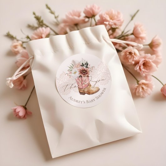 Boho Floral Western Roze Cowgirl Boot Dank je wel Ronde Sticker