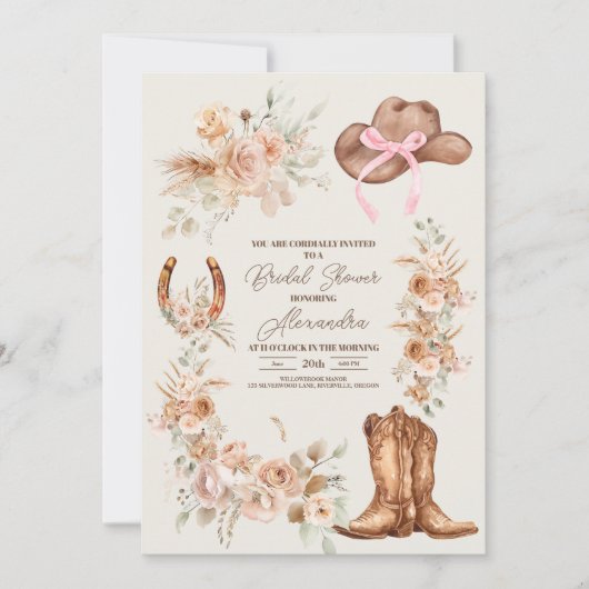 Boho Floral Western Vrijgezellenfeest Kaart (Voorkant)