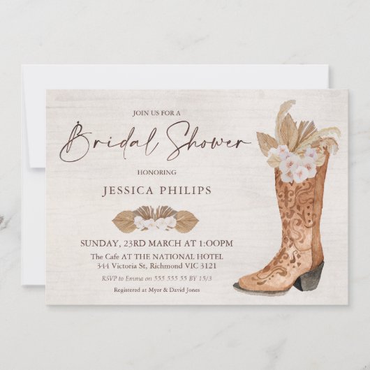 Boho Floral Westerne Boot Bridal Shower Kaart (Voorkant)