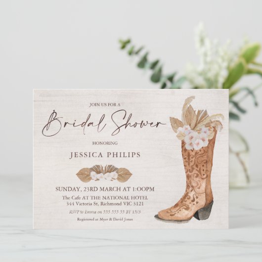 Boho Floral Westerne Boot Bridal Shower Kaart