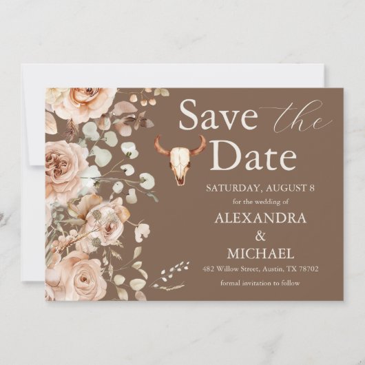 Boho Floral Westerne bruiloft Bewaar de datum Save The Date (Voorkant)
