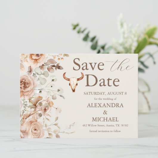 Boho Floral Westerne bruiloft Bewaar de datum Save The Date (Staand voorkant)
