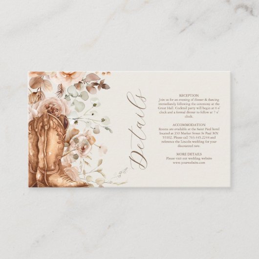 Boho Floral Westerne Trouwruimte Kaart (Voorkant)