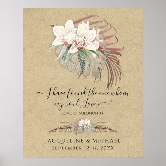 Boho Floral White Orchid Pampas Grass Wedding Poster (Voorkant)
