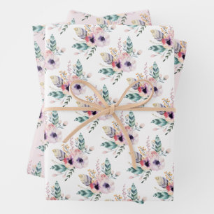 Boho Floral Wild Een Meisje's Eerste Verjaardag Inpakpapier Vel
