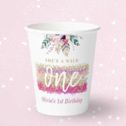 Boho Floral Wild Een Meisje's Eerste Verjaardagsfe Papieren Bekers