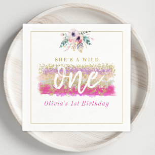 Boho Floral Wild Een Meisje's Eerste Verjaardagsfe Servet