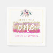 Boho Floral Wild Een Meisje's Eerste Verjaardagsfe Servet (Voorkant)