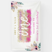 Boho Floral Wild Een Meisje's Eerste Verjaardagsfe Spandoek (Verticaal)