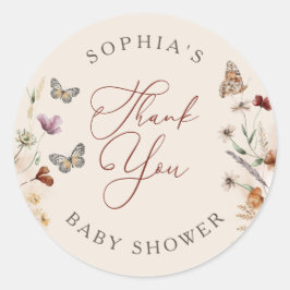 Boho Floral Wildflower Baby shower Dank u Ronde Sticker