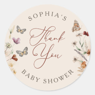 Boho Floral Wildflower Baby shower Dank u Ronde Sticker