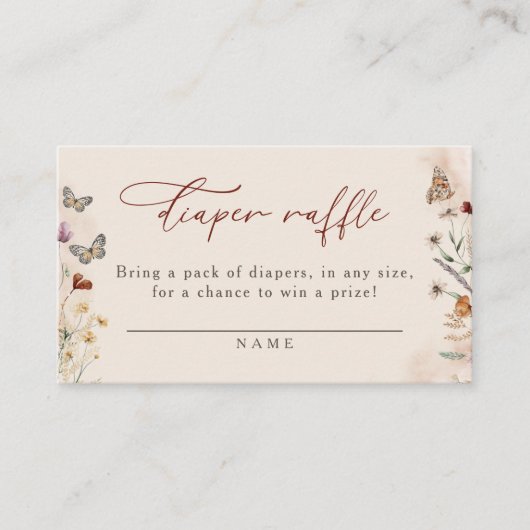 Boho Floral Wildflower Baby shower Luier Raffle Informatiekaartje (Voorkant)