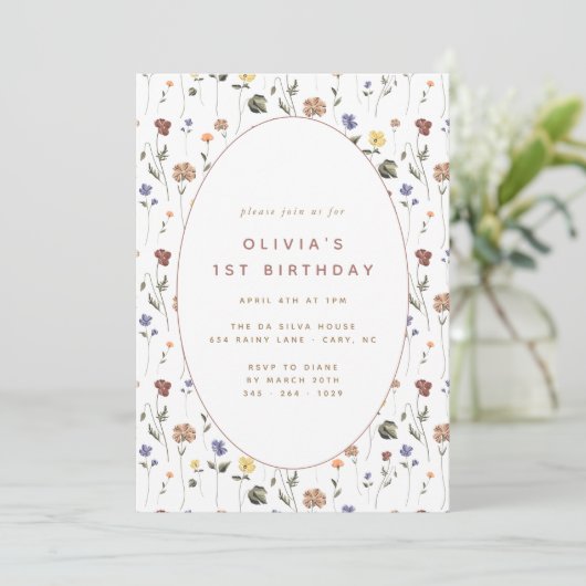 Boho Floral Wildflower Birthday | Uitnodiging (Staand voorkant)