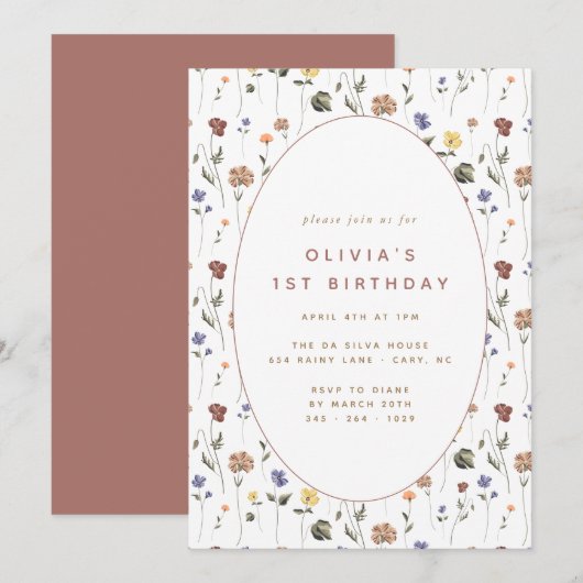 Boho Floral Wildflower Birthday | Uitnodiging (Voorkant / Achterkant)