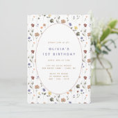 Boho Floral Wildflower Birthday | Uitnodiging (Staand voorkant)