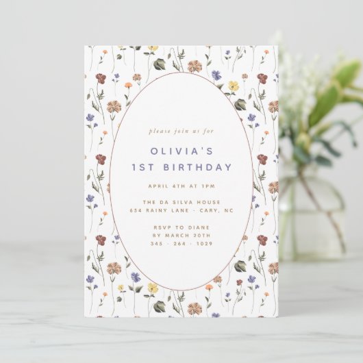 Boho Floral Wildflower Birthday | Uitnodiging (Staand voorkant)