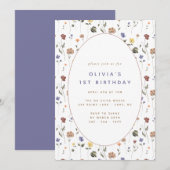 Boho Floral Wildflower Birthday | Uitnodiging (Voorkant / Achterkant)
