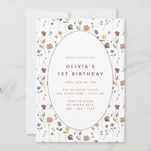 Boho Floral Wildflower Birthday | Uitnodiging (Voorkant)