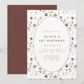 Boho Floral Wildflower Birthday | Uitnodiging (Voorkant / Achterkant)