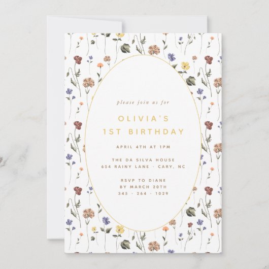 Boho Floral Wildflower Birthday | Uitnodiging (Voorkant)