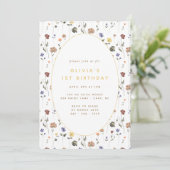 Boho Floral Wildflower Birthday | Uitnodiging (Staand voorkant)
