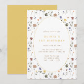 Boho Floral Wildflower Birthday | Uitnodiging (Voorkant / Achterkant)