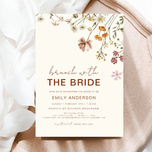 Boho Floral Wildflower Bruids Brunch Beige Kaart