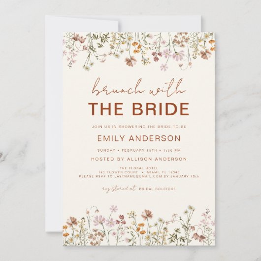 Boho Floral Wildflower Bruidsbrunch Kaart (Voorkant)