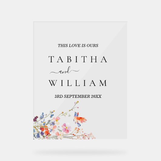 Boho Floral wildflower bruiloft Uitnodiging Acryl Bord (Voorkant)