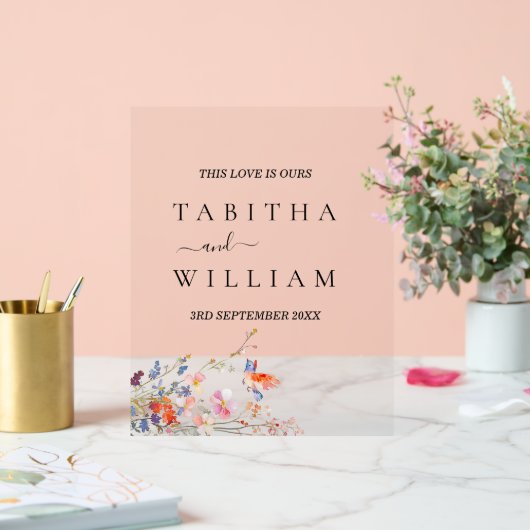 Boho Floral wildflower bruiloft Uitnodiging Acryl Bord (Huwelijk)