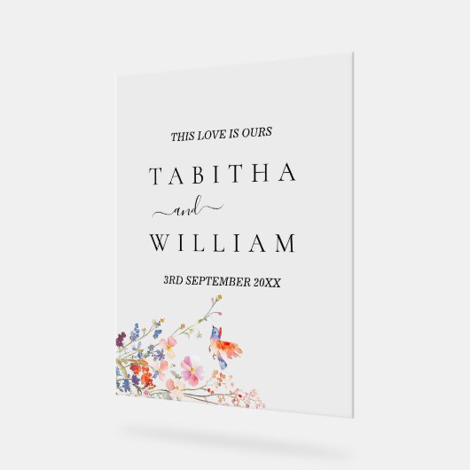 Boho Floral wildflower bruiloft Uitnodiging Acryl Bord (Hoek)