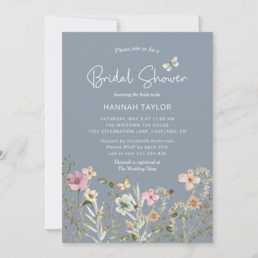 Boho Floral Wildflower Dusty Blue Vrijgezellenfees Kaart (Voorkant)