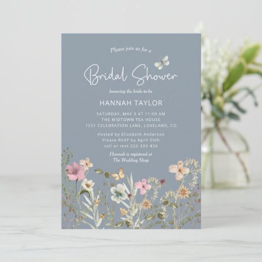 Boho Floral Wildflower Dusty Blue Vrijgezellenfees Kaart (Staand voorkant)