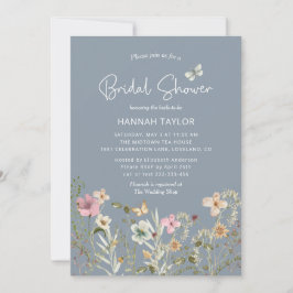 Boho Floral Wildflower Dusty Blue Vrijgezellenfees Kaart