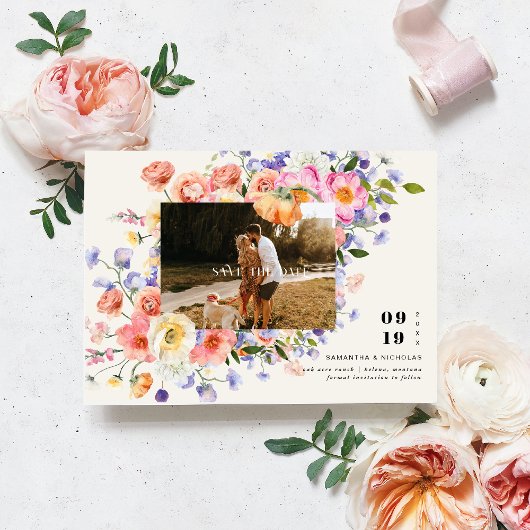 Boho Floral | Wildflower Foto De datum opslaan Save The Date