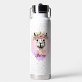 Boho Floral Wildflower Llama Roze Dier Waterfles (Voorkant)
