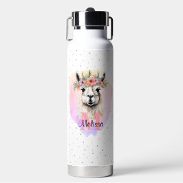 Boho Floral Wildflower Llama Roze Dier Waterfles