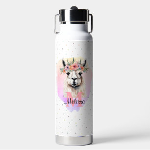 Boho Floral Wildflower Llama  Roze Dier Waterfles