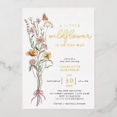 Boho Floral Wildflower Meisje Baby shower Goud Folie Uitnodiging (Voorkant)
