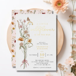 Boho Floral Wildflower Meisje Baby shower Goud Folie Uitnodiging