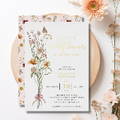 Boho Floral Wildflower Meisje Baby shower Goud Folie Uitnodiging