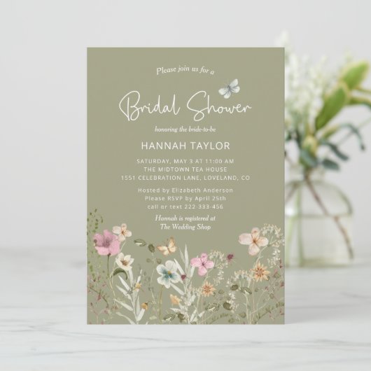 Boho Floral Wildflower Sage Green Vrijgezellenfees Kaart (Staand voorkant)