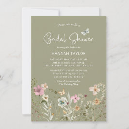 Boho Floral Wildflower Sage Green Vrijgezellenfees Kaart