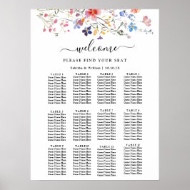 Boho Floral wildflower wedding Seating Chart Poster