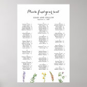 Boho Floral Wildflower Wedding Seding Chart Poster (Voorkant)